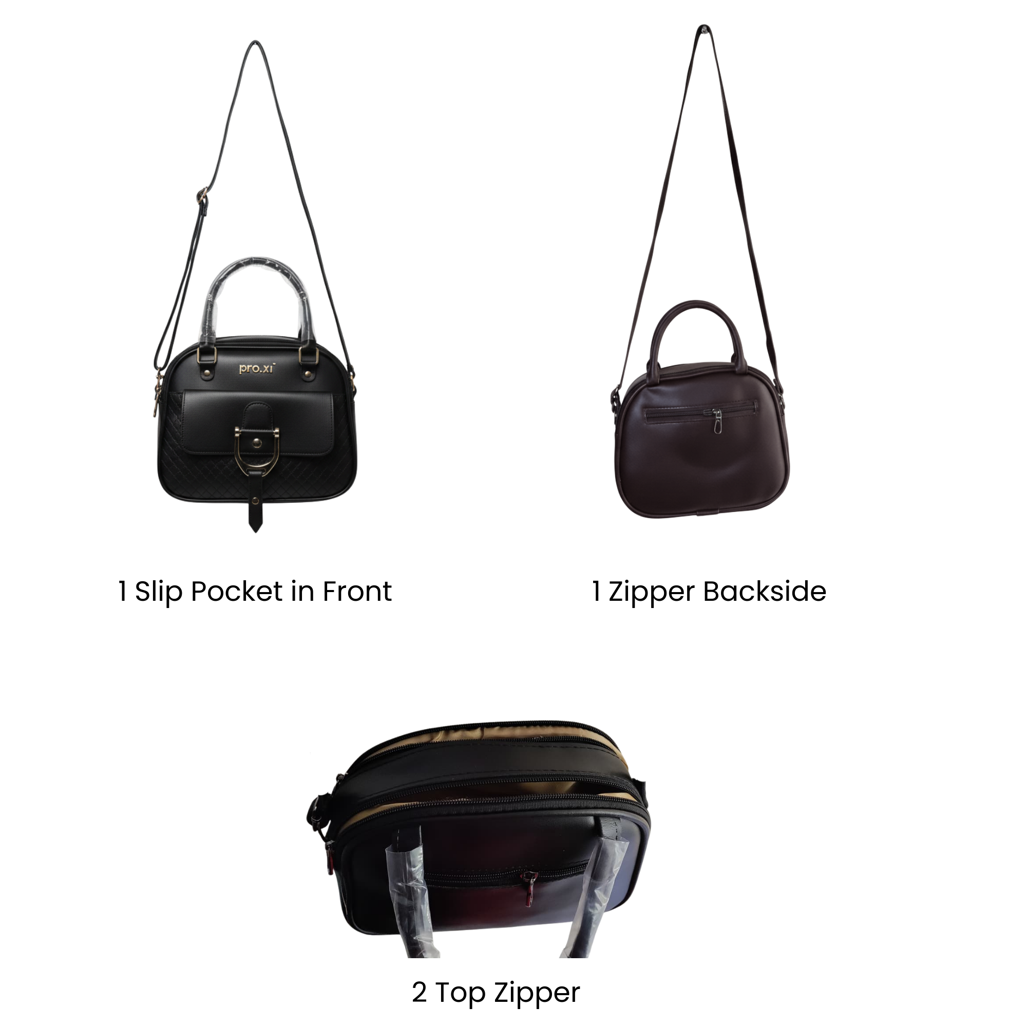 Women's Vegan Leather Handbag with Shoulder Strap - Image 14