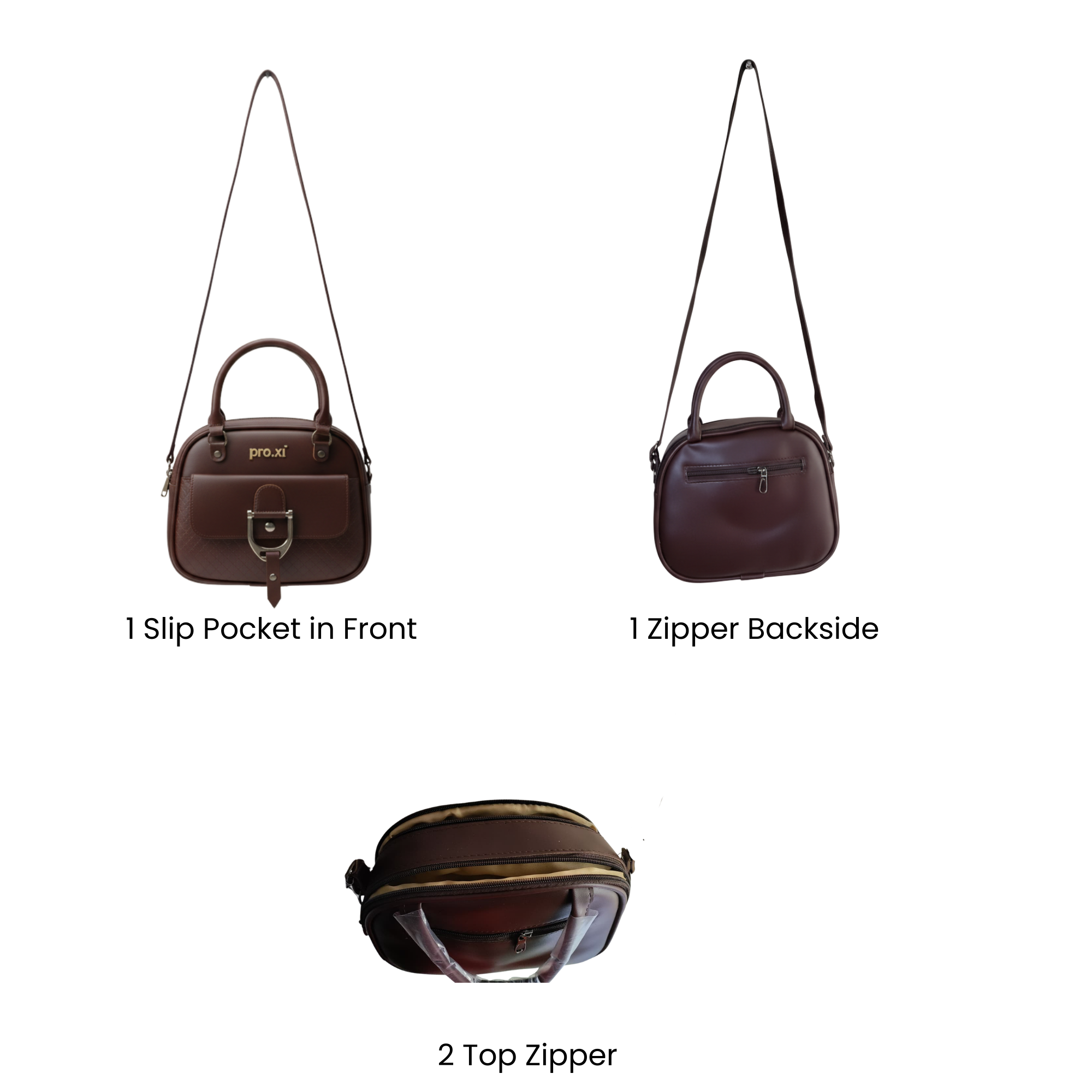 Women's Vegan Leather Handbag with Shoulder Strap - Image 11