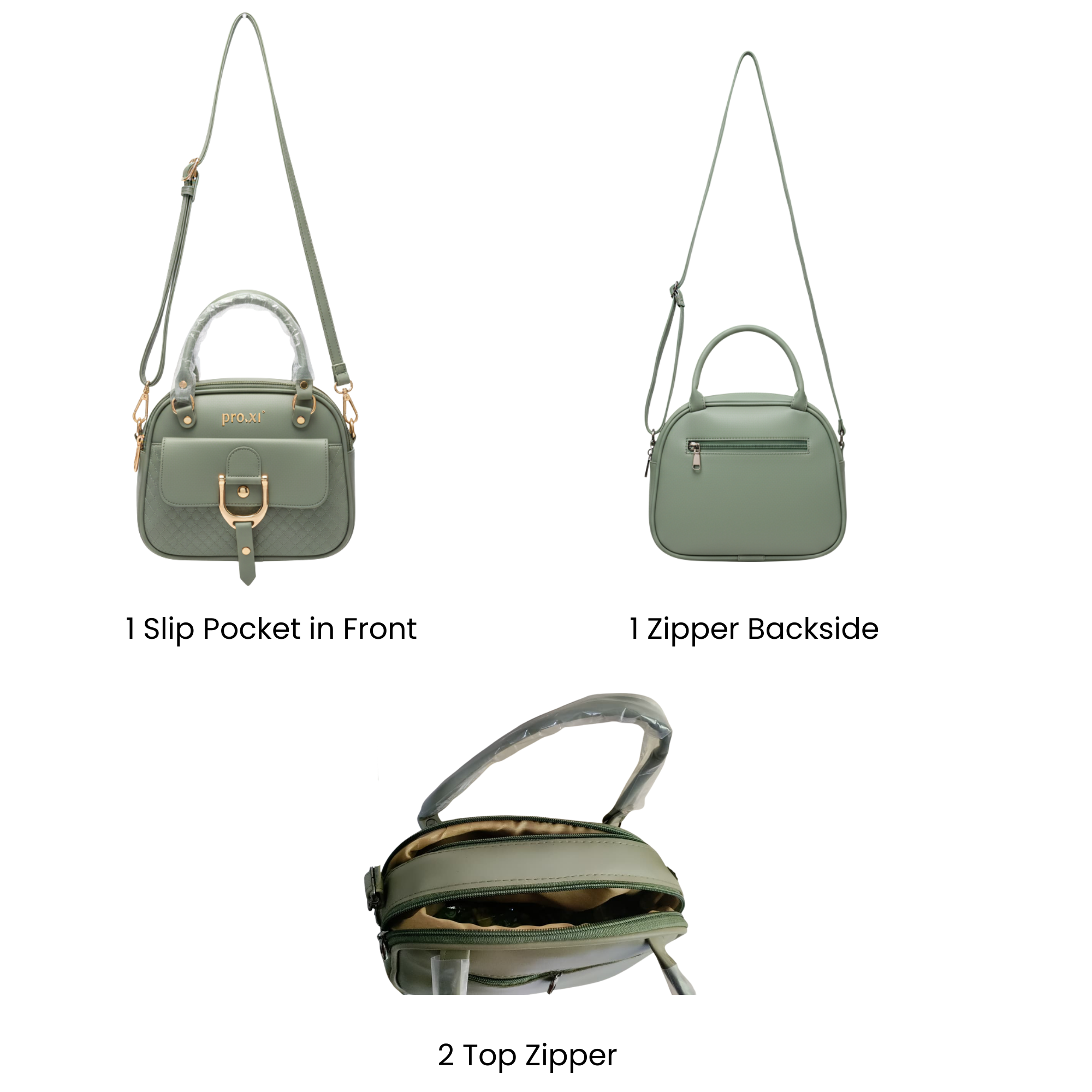 Women's Vegan Leather Handbag with Shoulder Strap - Image 8