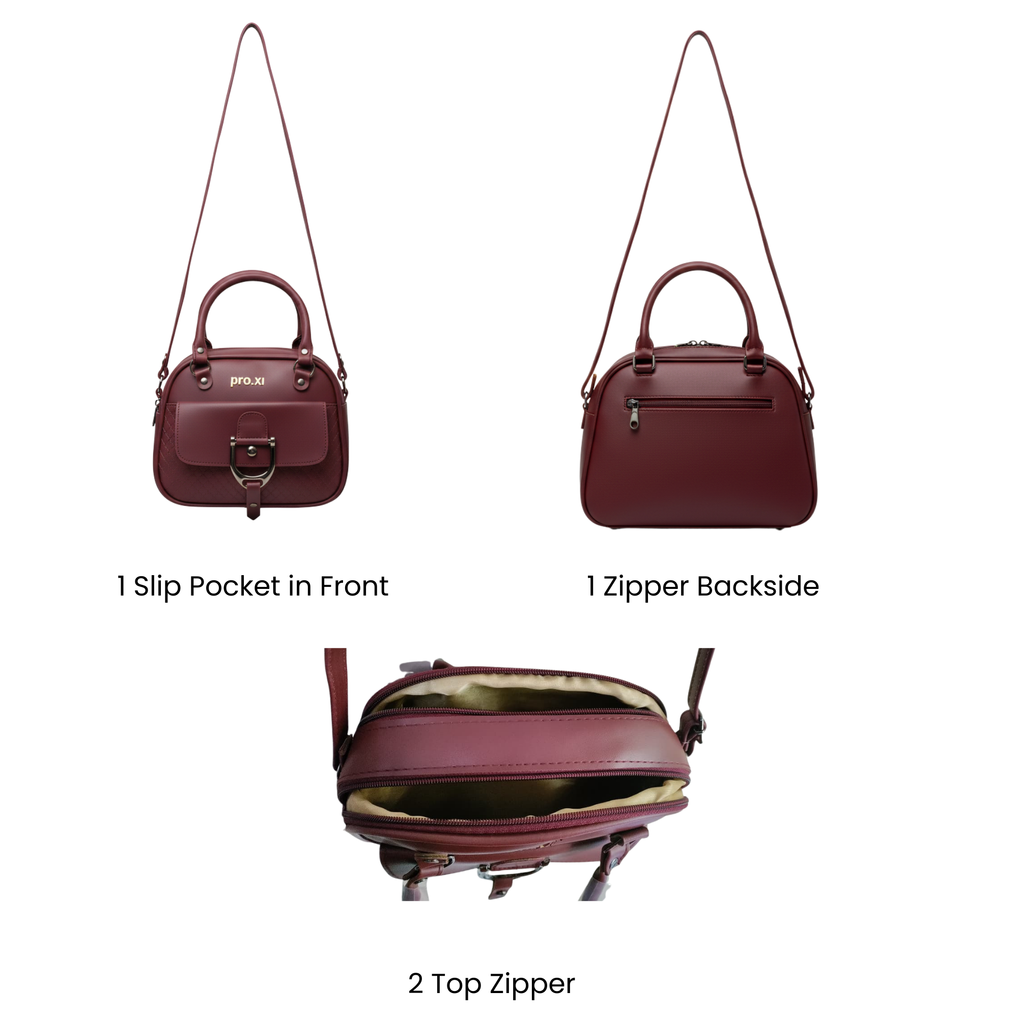 Women's Vegan Leather Handbag with Shoulder Strap - Image 2